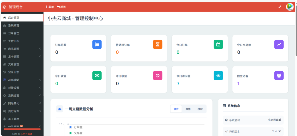小杰云商城 V1.0.5 安全加固全开源 | 易支付 V2/mapi 直连 无后门 PHP 商城源码插图3 小杰云商城 V1.0.5 安全加固全开源 | 易支付 V2/mapi 直连 无后门 PHP 商城源码插图3
